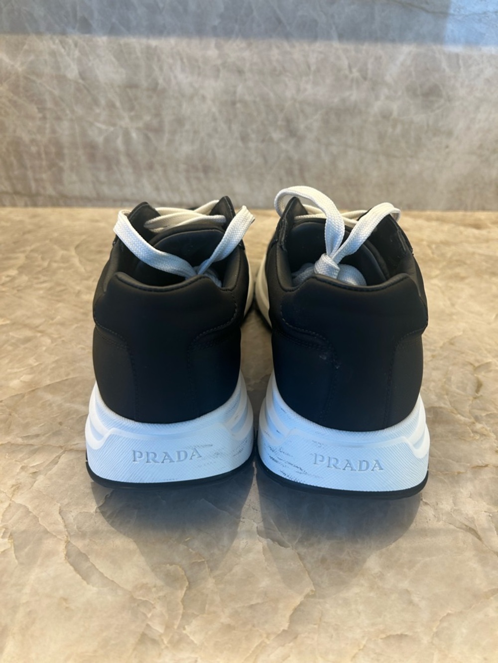 Prada Black and White Men’s Milano Runner Sneakers with Logo Patch - Picture 4 of 16